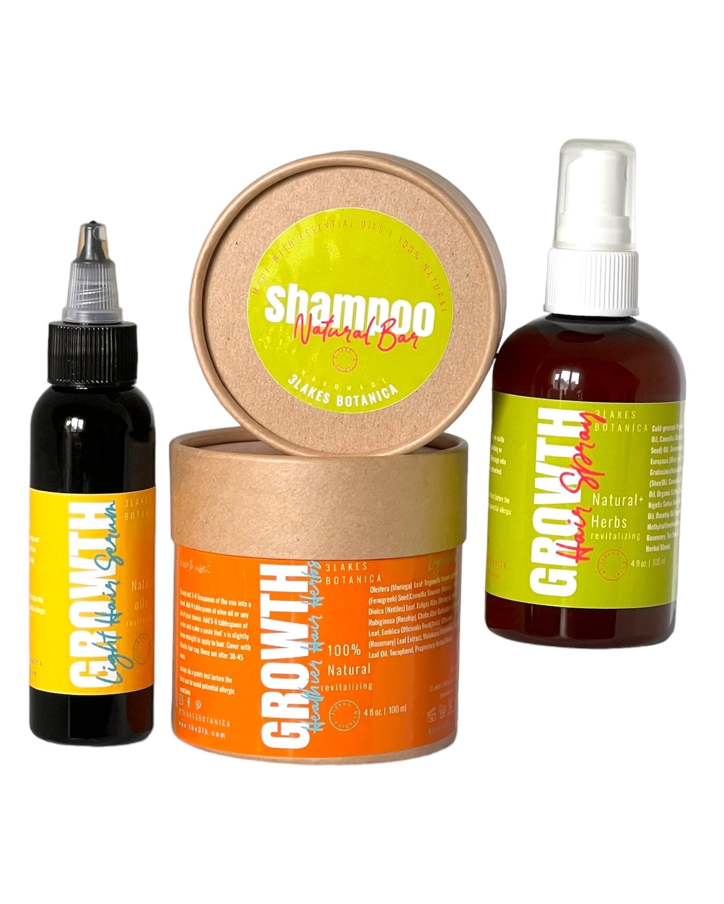Alopecia,Edges,Thinning Hair, Bald Spots, Beard Growth Bundle Healthy Hair Herbs Mix+ Shampoo Bar+Hair Growth Stimulator Serum+ Spray